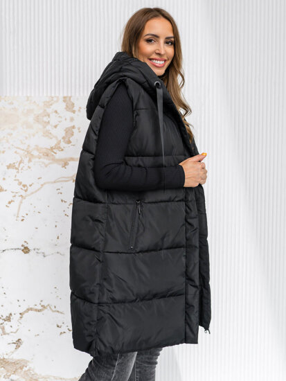 Femme Gilet matelassé long à capuche oversize Noir Bolf 81266A1