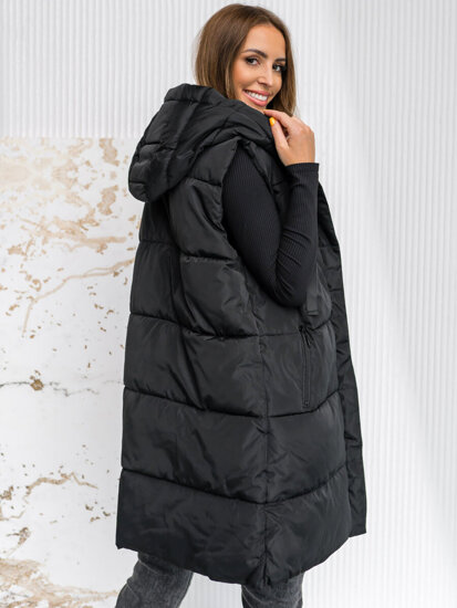 Femme Gilet matelassé long à capuche oversize Noir Bolf 81266A1