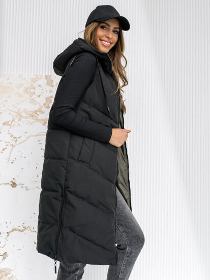 Femme Gilet matelassé long réversible avec capuche Noir Bolf B8022A1