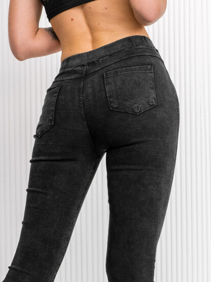 Femme Legging en jean Noir Bolf W7059