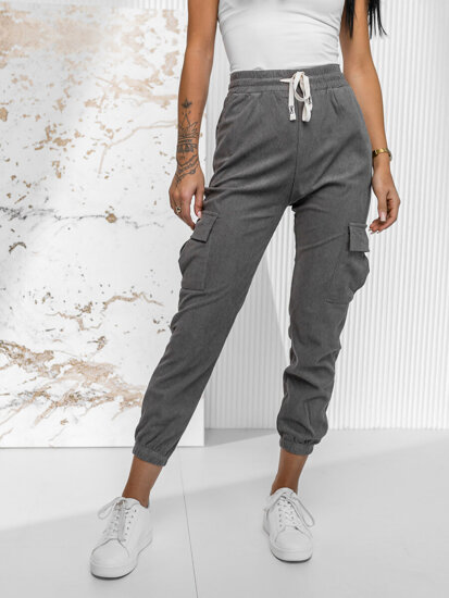 Femme Pantalon de jogging cargo en rayures Gris Bolf W7860