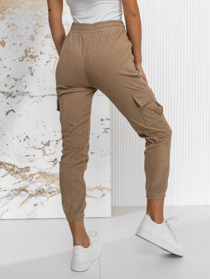 Femme Pantalon de jogging cargo en rayures Marron Bolf W7860