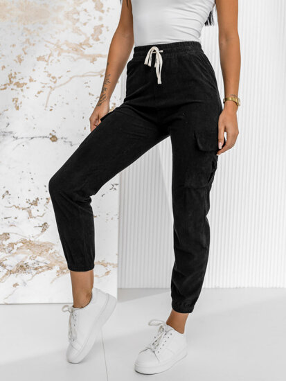 Femme Pantalon de jogging cargo en rayures Noir Bolf W7860