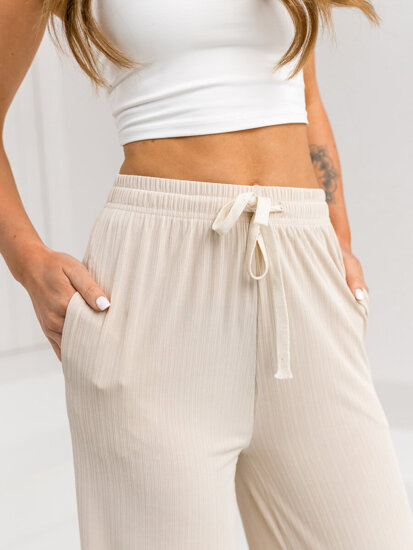 Femme Pantalon wide leg Beige Bolf W7955