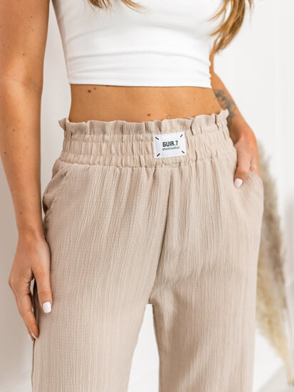 Femme Pantalon wide leg Beige Bolf W7961