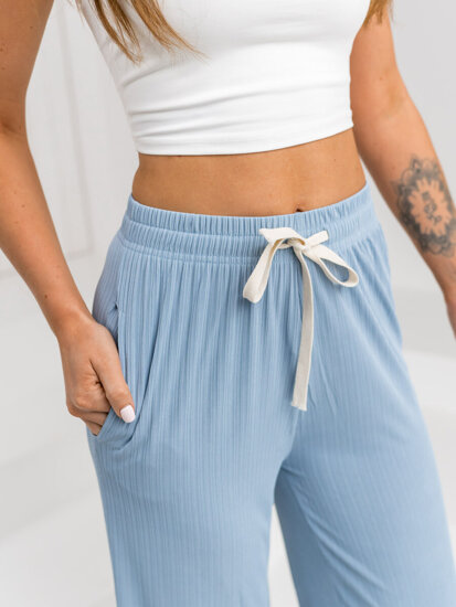 Femme Pantalon wide leg Bleu ciel Bolf W7955