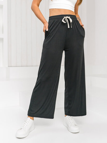 Femme Pantalon wide leg Noir Bolf W7955