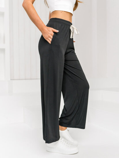 Femme Pantalon wide leg Noir Bolf W7955