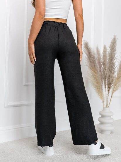 Femme Pantalon wide leg Noir Bolf W7966