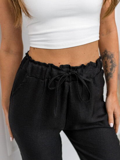 Femme Pantalon wide leg Noir Bolf W7966