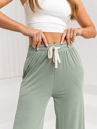 Femme Pantalon wide leg Vert Bolf W7955