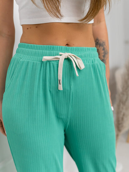 Femme Pantalon wide leg Vert Bolf W7957