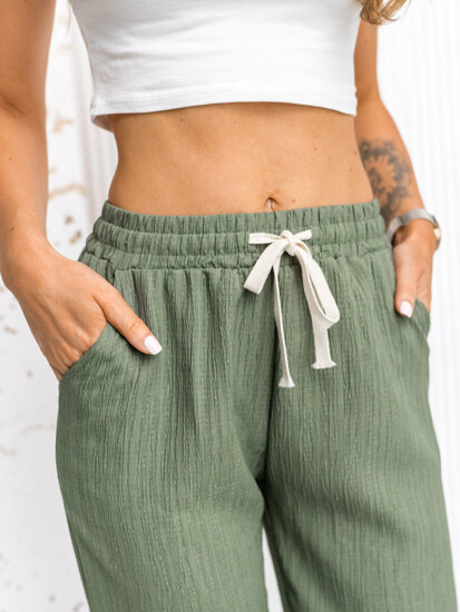 Femme Pantalon wide leg Vert Bolf W7960