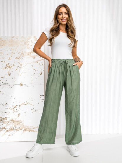 Femme Pantalon wide leg Vert Bolf W7970