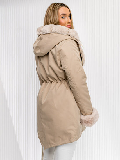 Femme Parka d'hiver à capuche Beige Bolf 5M763