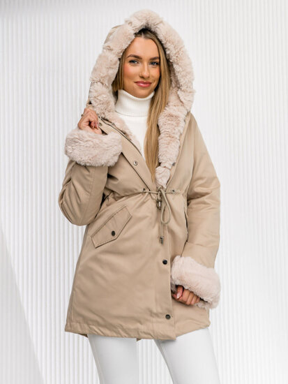 Femme Parka d'hiver à capuche Beige Bolf 5M763