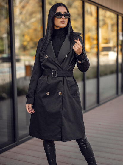 Femme Trench-Coat Long Noir Bolf 11Z8193