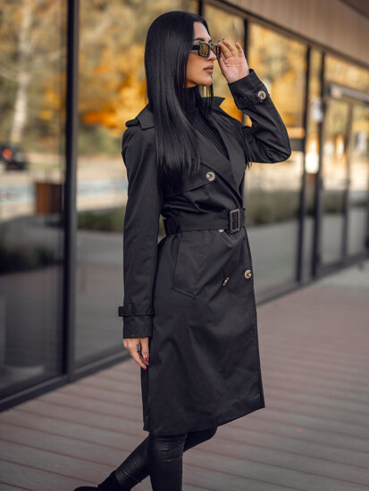 Femme Trench-Coat Long Noir Bolf 11Z8193