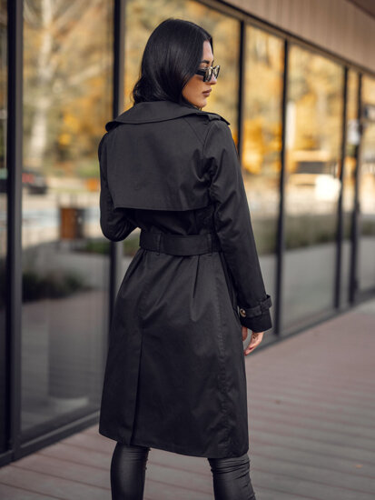 Femme Trench-Coat Long Noir Bolf 11Z8193