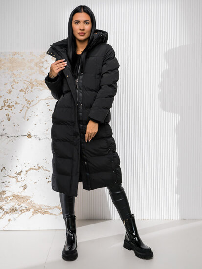 Femme Veste d'hiver longue à capuche Noir Bolf 5M3233