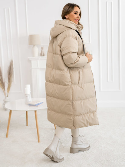 Femme Veste d'hiver matelassée longue à capuche Beige Bolf 5M3163