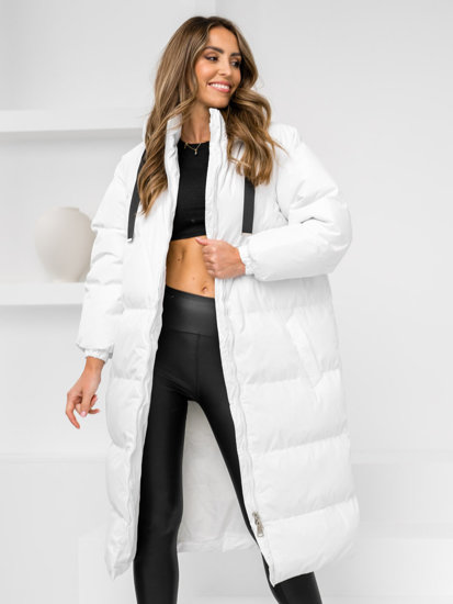 Femme Veste d'hiver matelassée longue à capuche Blanc Bolf 5M3163