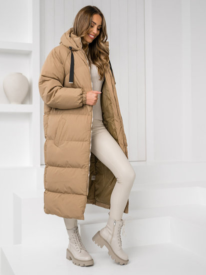 Femme Veste d'hiver matelassée longue à capuche Camel Bolf 5M3163