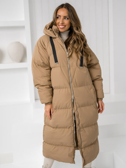 Femme Veste d'hiver matelassée longue à capuche Camel Bolf 5M3163