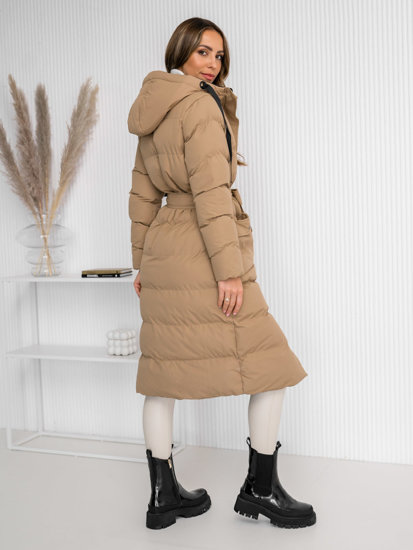 Femme Veste d'hiver matelassée longue à capuche Camel Bolf 5M3178