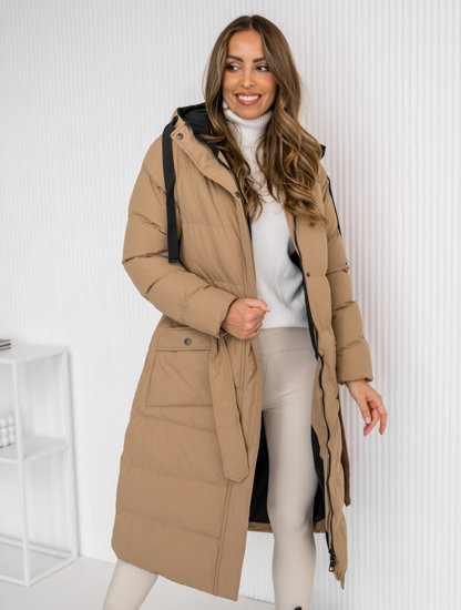 Femme Veste d'hiver matelassée longue à capuche Camel Bolf 5M3178