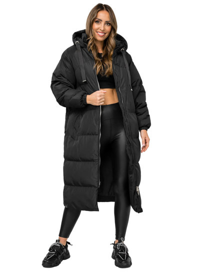 Femme Veste d'hiver matelassée longue à capuche Noir Bolf 5M3163