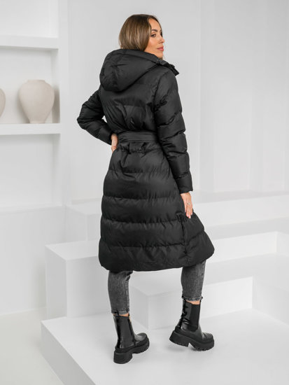 Femme Veste d'hiver matelassée longue à capuche Noir Bolf 5M3178