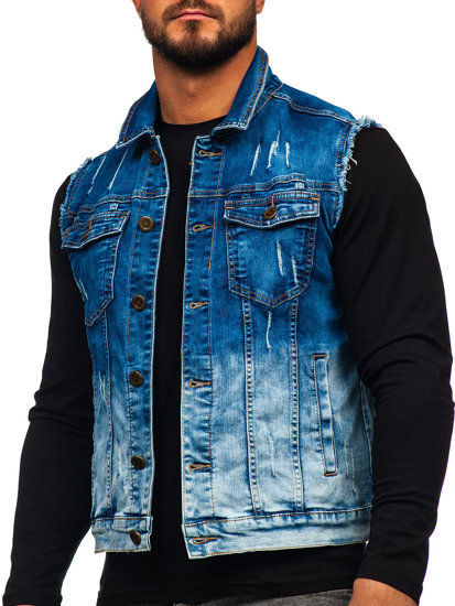 Gilet en jean pour homme bleu foncé Bolf G112