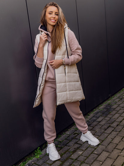 Gilet long matelassé pour femme écru Bolf 82019