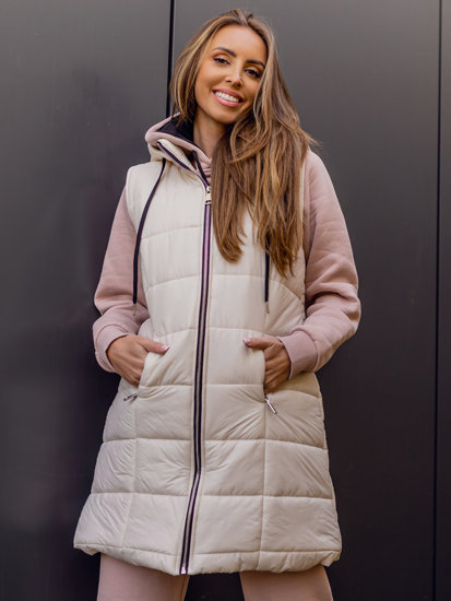 Gilet long matelassé pour femme écru Bolf 82019