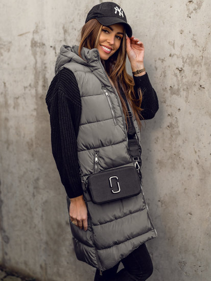 Gilet long matelassé pour femme gris Bolf 81261