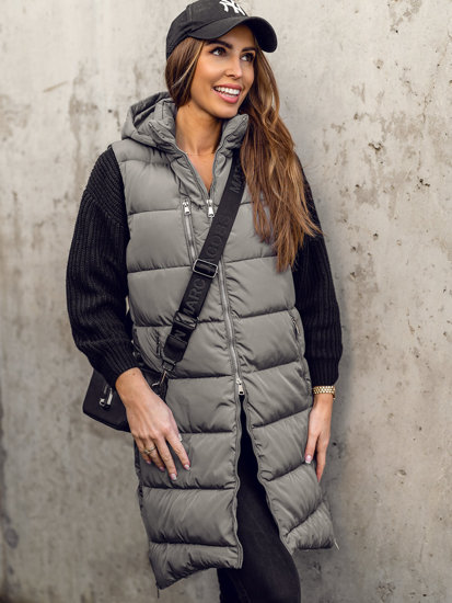 Gilet long matelassé pour femme gris Bolf 81261