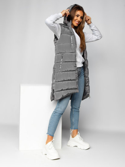 Gilet long matelassé pour femme gris Bolf 81261