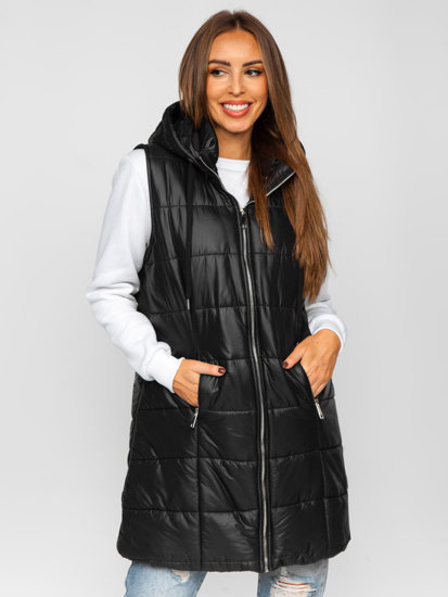 Gilet long matelassé pour femme noir Bolf 82019