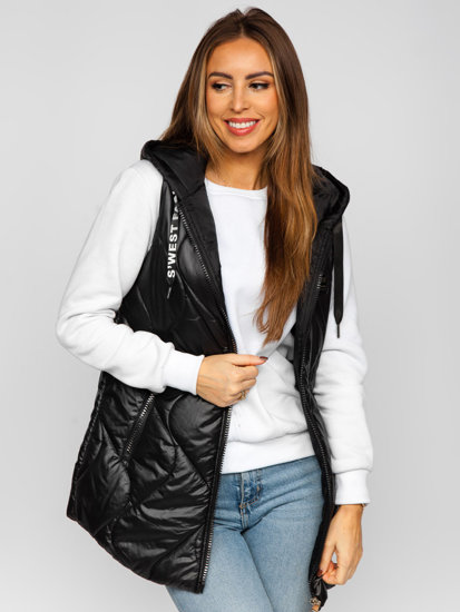 Gilet long matelassé pour femme noir Bolf B0129