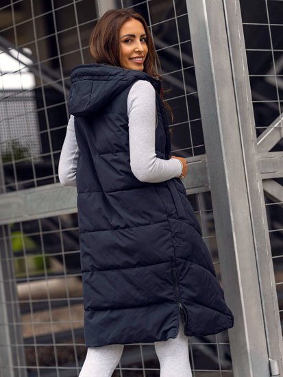 Gilet long matelassé réversible pour femme bleu foncé Bolf B8022B