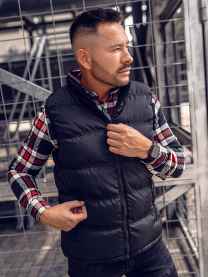 Gilet matelassé épais à capuche pour homme noir Bolf 7131A