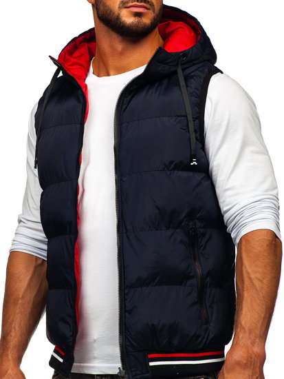 Gilet réversible à capuche épais matelassé pour homme bleu foncé-rouge Bolf 7127