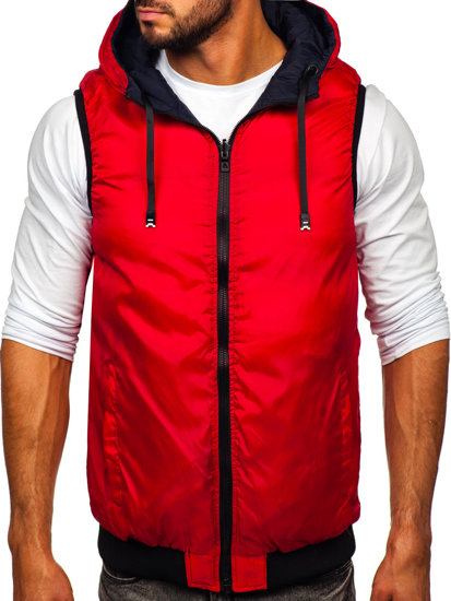 Gilet réversible à capuche épais matelassé pour homme bleu foncé-rouge Bolf 7127