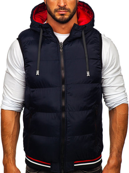 Gilet réversible à capuche épais matelassé pour homme bleu foncé-rouge Bolf 7127