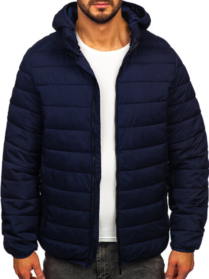 Homme Blouson à mi-saison matelassé à capuche Bleu foncé Bolf 5M3197