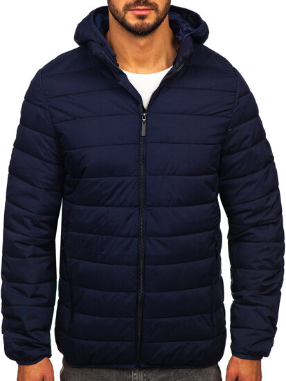 Homme Blouson à mi-saison matelassé à capuche Bleu foncé Bolf 5M3197