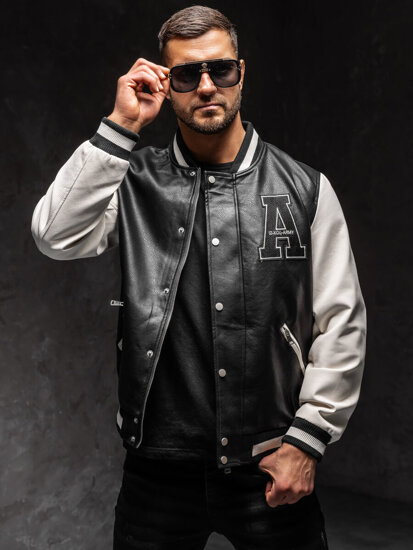 Homme Blouson bomber en cuir Noir Bolf 11Z8112