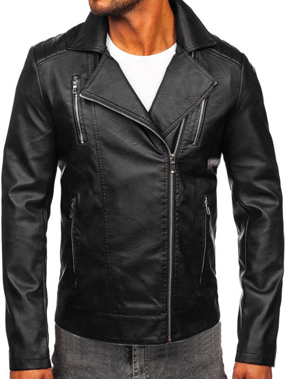 Homme Blouson de motard en cuir Noir Bolf 11Z8067