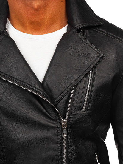 Homme Blouson de motard en cuir Noir Bolf 11Z8067